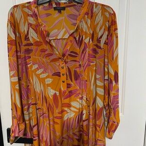 Colorful Leaf Print Blouse autumn colors top